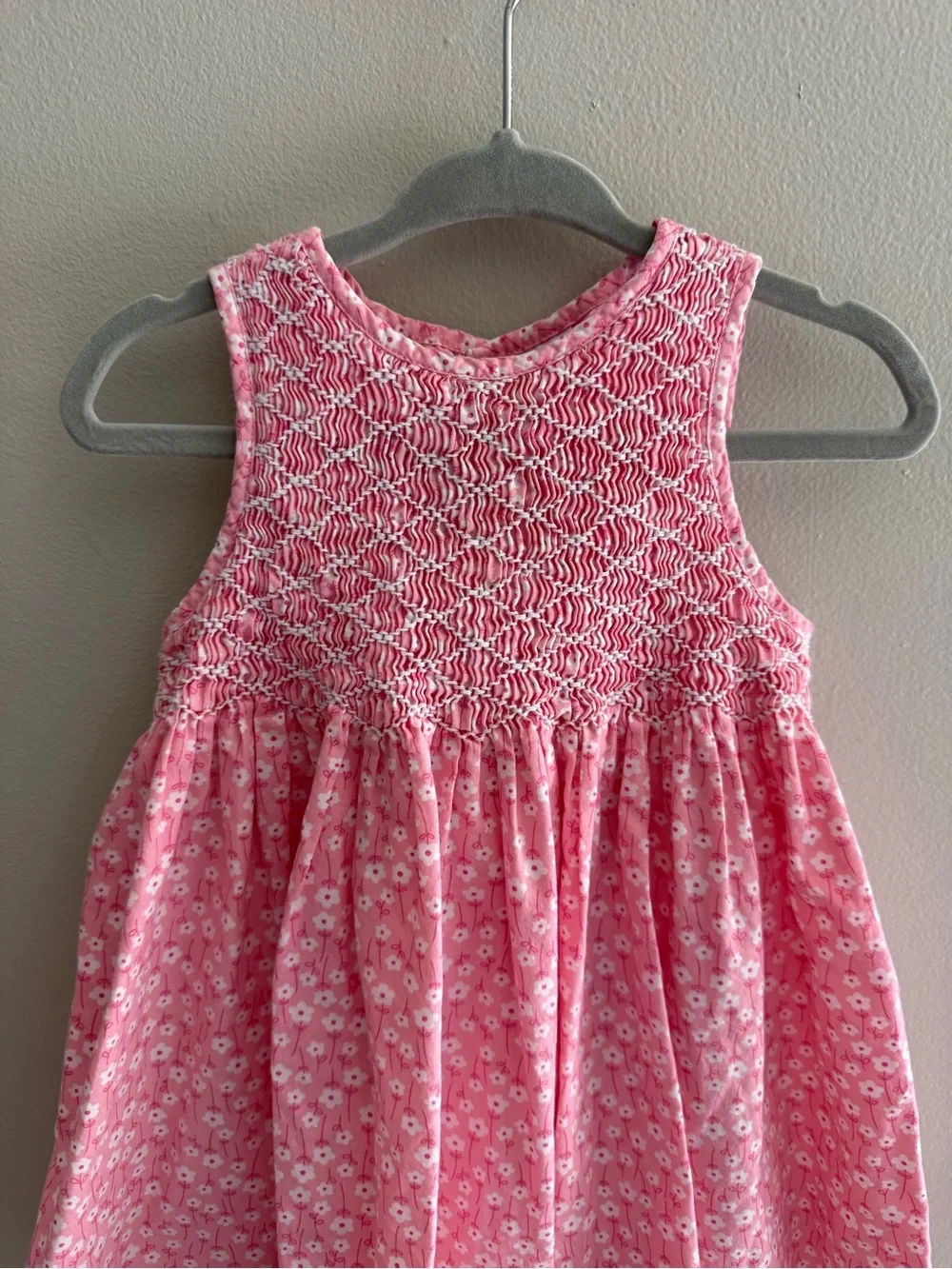 Smocked A-Line Dress Pink White Floral Smocked Bow Girls 18 Months Sleeveless